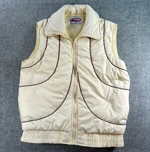 Freedom Women’s Beige Puffer Vest Full Zip Stand-Up Collar Insulated Size S